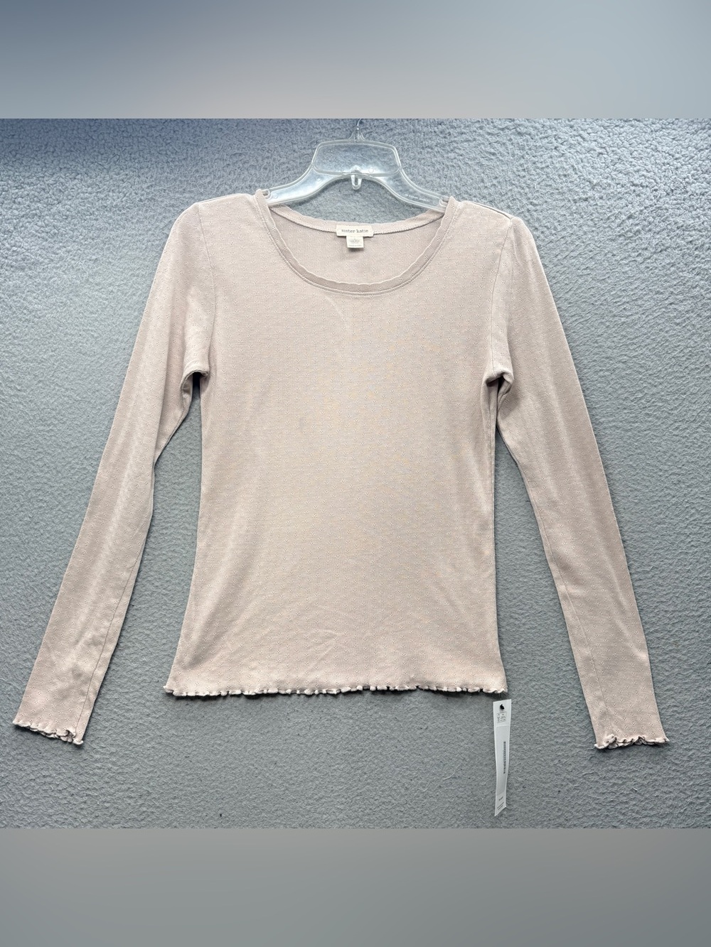 Sister Katie Pointelle Pale Blush Lettuce Edge Long Sleeve Top Tee Shirt Women S